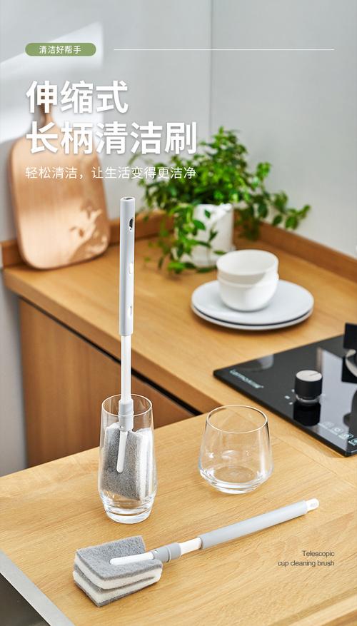工廠直銷km1314百潔棉瓶刷奶瓶刷玻璃瓶海綿清潔刷手柄可伸縮